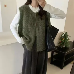 Gilet chic in maglia pelosa verde muschio da donna in stile vintage oversize
