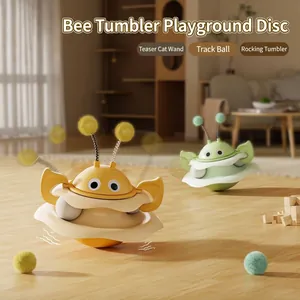 Jouet interactif pour chat en forme d'abeille avec balle et plume ressort