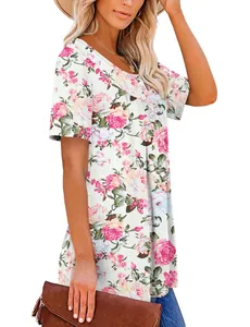 Elegante top de verano para mujer con estampado floral y cuello en V con botones