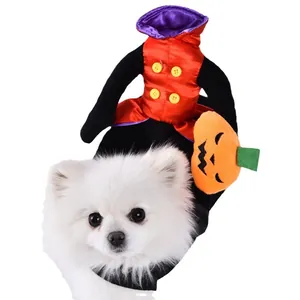 Funny Halloween clown costume for small dogs featuring pumpkin accessory
