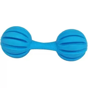 Blue barbell-shaped TPR rubber squeaky dog toy for tooth cleaning and fetch