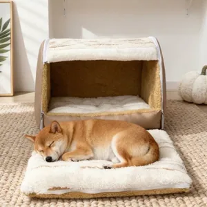 Gemütliches großes halbgeschlossenes warmes Winter-Hundebett mit waschbarem Kissen
