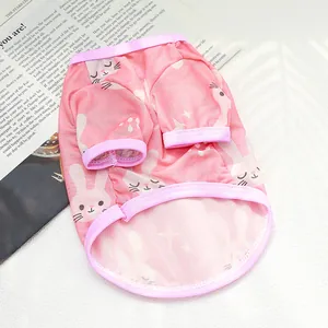 Pink breathable mesh dog vest with cute rabbit cartoon pattern for summer