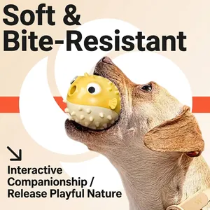 Bite-resistant pufferfish-shaped TPR dog treat dispenser puzzle toy for interactive play