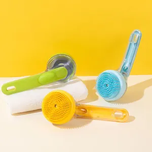 Ergonomic silicone pet bath brush set with long handles for deep cleaning and massage