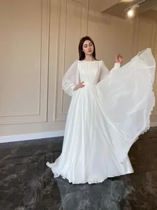 Elegant white French double-layer chiffon long sleeve princess fairy maxi gown dress