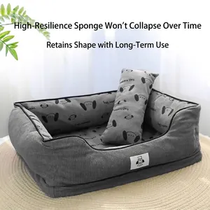 Removable Washable Dog Bed Sofa Four Seasons Universal Corduroy Pet Bed For Small Medium Dogs Cats Cozy Deep Sleep Mattress With Pillow