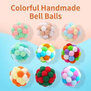 Colorful Handmade Plush Bell Ball Cat Toy Interactive Elastic Pom-pom Ball For Indoor Cats Kittens Bite Resistant Playing Pet Supplies