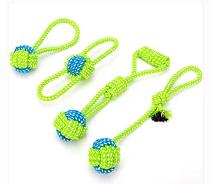 Lot de 4 jouets en corde de coton vert néon et bleu durable pour chien pour la dentition