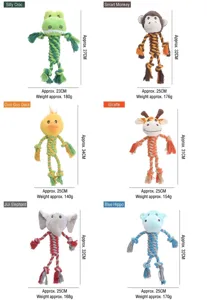 Spécifications et dimensions pour divers jouets en corde pour chiens en peluche