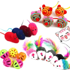 Interactive Cat Toy Set Sisal Weaving Mouse Ball With Bell Colorful Plush Animal Shape Pet Toy For Kitten Grinding Teeth