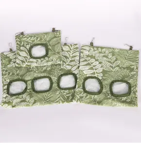 Green leaf pattern hanging hay feeder bags for rabbits, guinea pigs, and small pets