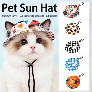 Cappello da Sole Regolabile per Cani Piccoli e Gatti in Poliestere Cappello alla Pescara Estivo con Fori per Orecchie Protezione All'aperto