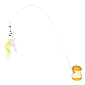 Interactive cute duck cat teaser wand with colorful feather lure and catnip base toy