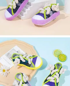 Colorful slipper-shaped dog chew toys with thick cotton rope knots for puppy teething
