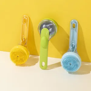 Ergonomic silicone pet bath brush for dogs and cats with long handle