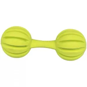 Durable green TPR rubber barbell dog toy with ribbed texture for teeth cleaning