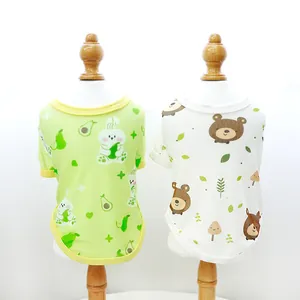 Breathable mesh pet vest for small dogs featuring cute rabbit and bear cartoon patterns