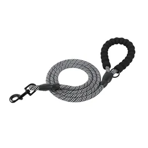 Detail view of durable braided pet dog leash with comfortable soft foam handle
