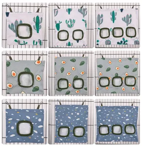 Collection of hanging hay feeder bags with cactus, avocado, and speckled patterns for small pets