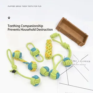 Durable cotton rope woven dog chew toy set for puppy teething and interactive play.