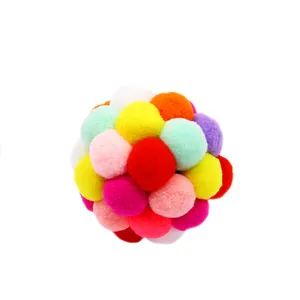 Interactive Colorful Plush Bell Ball Cat Toy Soft Rainbow Pompom Pet Toy For Indoor Cats Kitten Exercise Boredom Relief