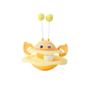 Jouet interactif pour chat en forme d'abeille jaune avec rail et pompons