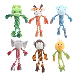 Set of 6 adorable plush animal cotton rope dog chew toys for teething