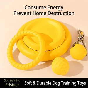 Durable Yellow EVA Dog Toy Interactive Training Pull Ring Floating Frisbee Molar Ball Bite Resistant Boredom Reliever For Dogs
