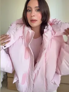 Dames Gevoerde Pufferjas Met Kapuze Korte Parka Mantel Dik Warm Winter Bovenkleding Effen Kleur Rits Top