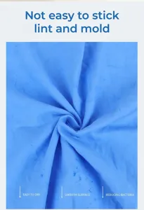 Detailed close-up view of the smooth texture of a blue absorbent faux chamois pet towel