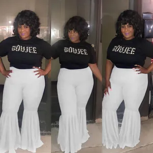 Conjunto sexy de pantalones acampanados con volantes y camiseta Boujee