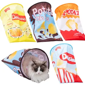 Foldable Crinkle Paper Cat Tunnel Pet Toy Creative Potato Chip Bag Design Interactive Hideout For Indoor Cats Boredom Relief