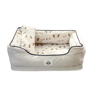 Comfortable corduroy pet sofa bed with cute cartoon dog pattern for small dogs and cats