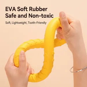 Flexible yellow EVA foam dog pull ring toy for interactive training and chewing