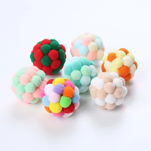 Handmade colorful plush pompom balls cat toy for self-entertainment and biting