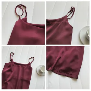 Canotta elegante in raso bordeaux con spalline sottili regolabili da donna estate