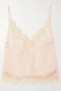 Elegant pink satin camisole with delicate lace trim for a feminine sleepwear look.