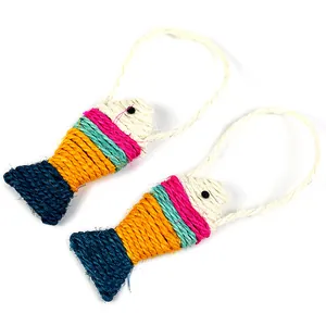 Handcrafted colorful sisal rope woven fish cat toys for scratching and interactive play