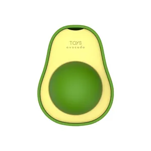 Avocado-shaped catnip toy with rotating ball for cat dental cleaning and entertainment