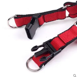 Red and black adjustable nylon dog harness with durable plastic buckle and metal D-ring