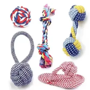 Durable cotton rope braided dog chew toys set for teeth cleaning and interactive play
