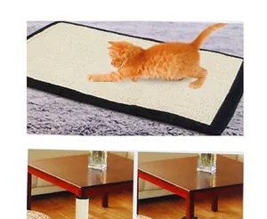Details of sisal cat scratching mat used as a floor pad and table leg protector