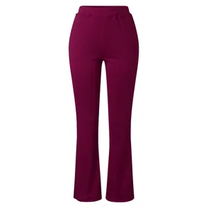 High-waisted burgundy flare yoga pants with tummy control for active women