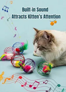 Balles de jouet interactives pour chat avec son intégré, cage colorée et souris à plumes