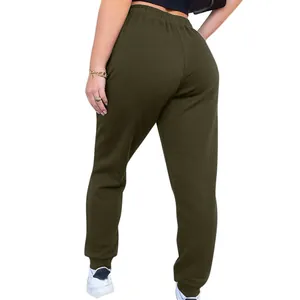 Back view of stylish high waisted olive green joggers with elastic cuffs for women