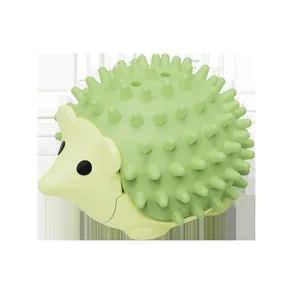 Green hedgehog-shaped cat toy with catnip ball for grooming and self-play entertainment