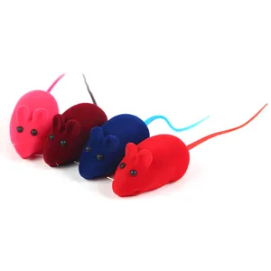 Set of four colorful plush toy mice for cats featuring soft velvet texture and vibrant colors