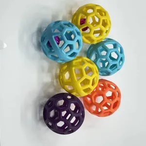 Colorful TPR hollow lattice pet toy balls with internal bells for molar training