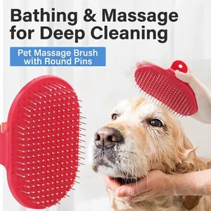 Pet Bath Brush Dog Grooming Massage Brush Stainless Steel Long Pin Rubber Glove Style Grooming Tool For Cats Dogs